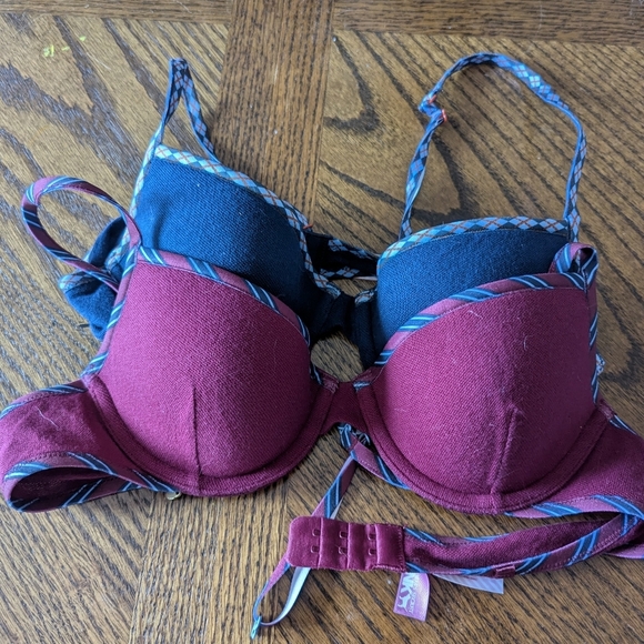 Victoria's Secret Pink Collection Set of 2 Burgundy and Navy Bra. 34A